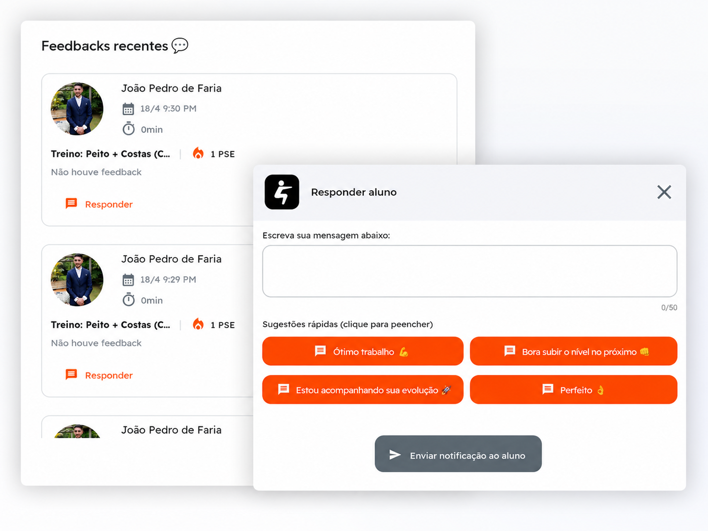 Feedbacks dos alunos no SquatApp